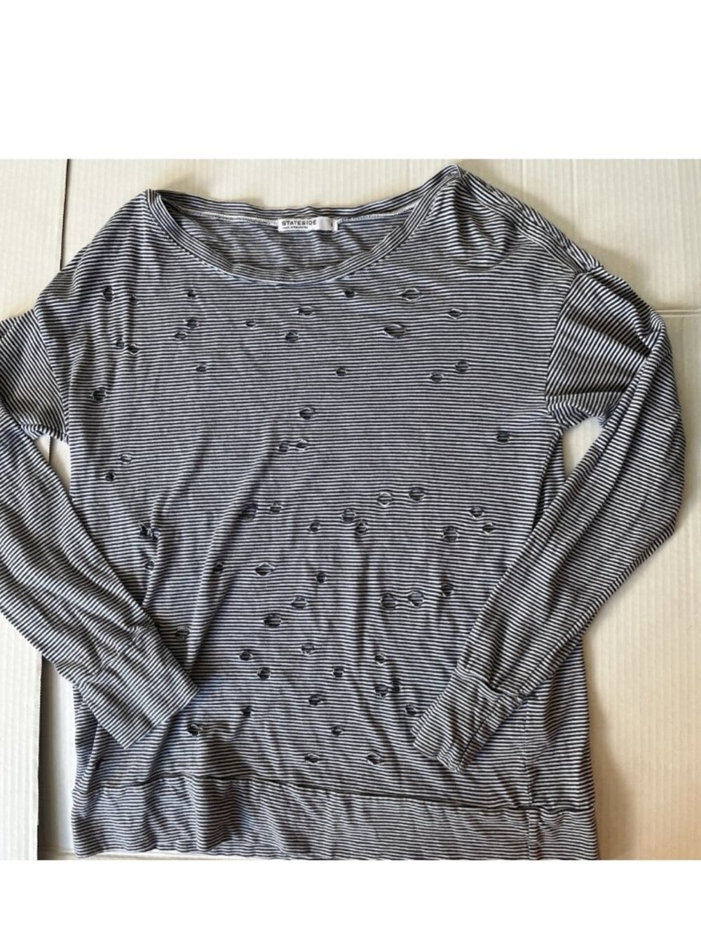 Stateside Distressed Striped Long Sleeve Tee Small Black White Made in USA